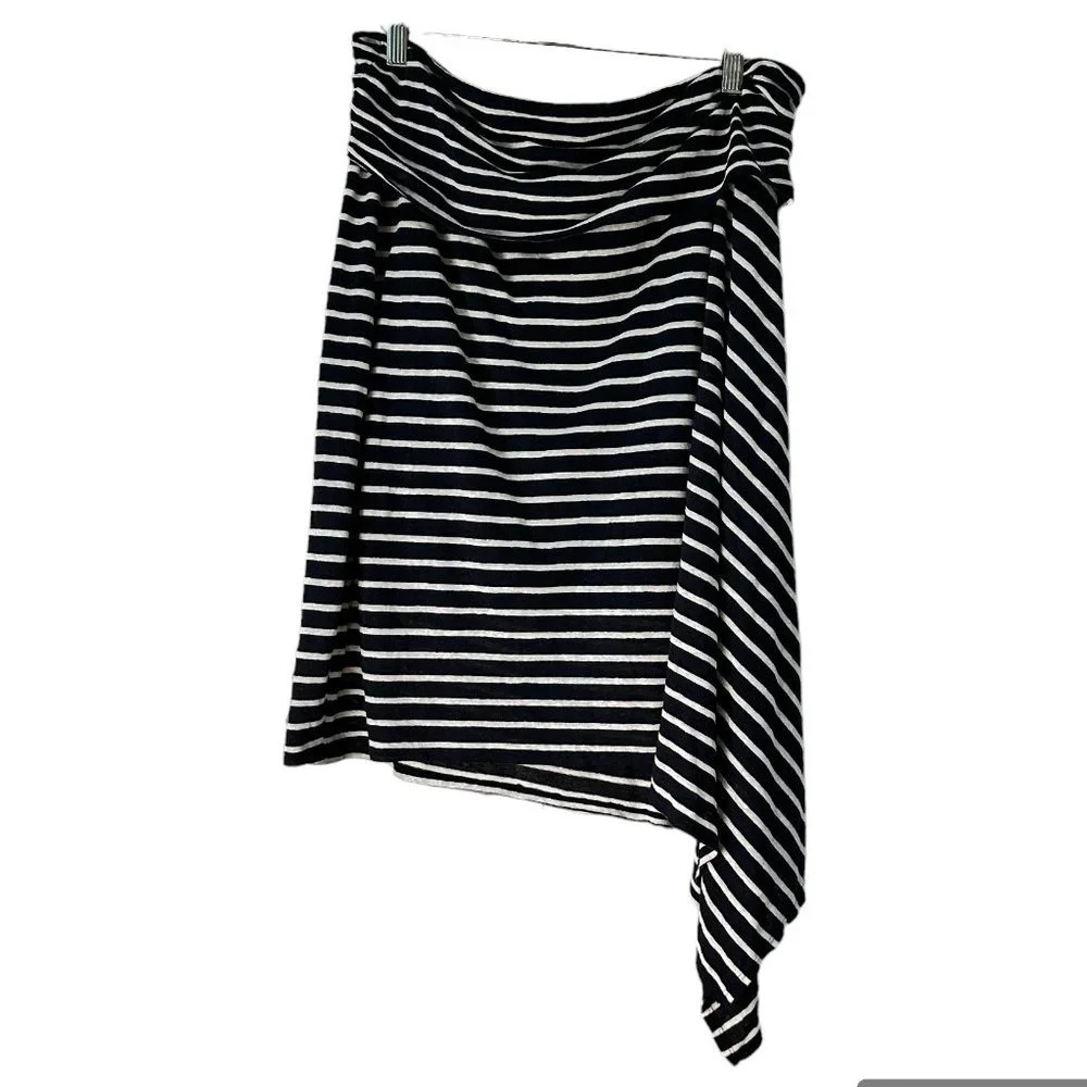STUDIO M Folded Waist Band Asymmetrical Striped Skirt - Large